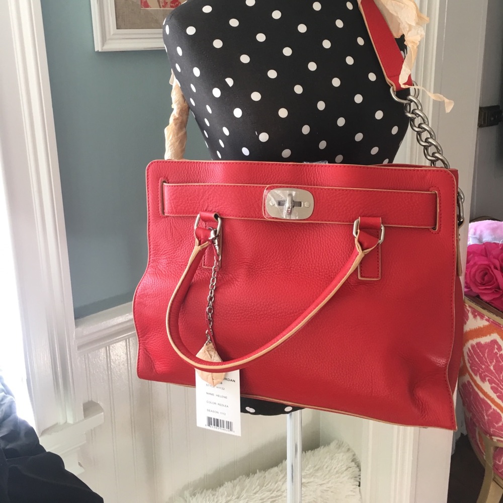 NWT Charles Jourdan Paris Turn-Lock Red Handbag